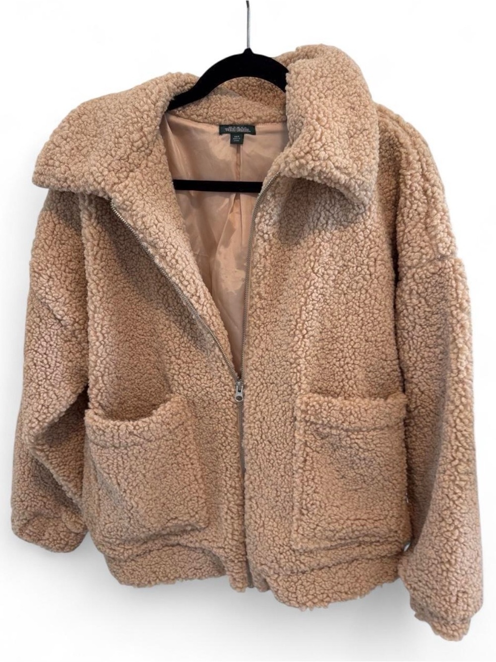 wild fable Plush Teddy Zip Jacket in Camel